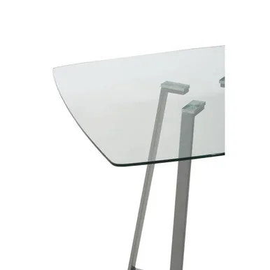 Clear Glass Top & Matte Grey Steel Square Dining Table, Metropolitan