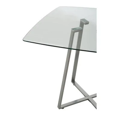 Clear Glass Top & Matte Grey Steel Square Dining Table, Metropolitan