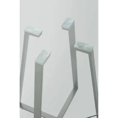 Clear Glass Top & Matte Grey Steel Square Dining Table, Metropolitan