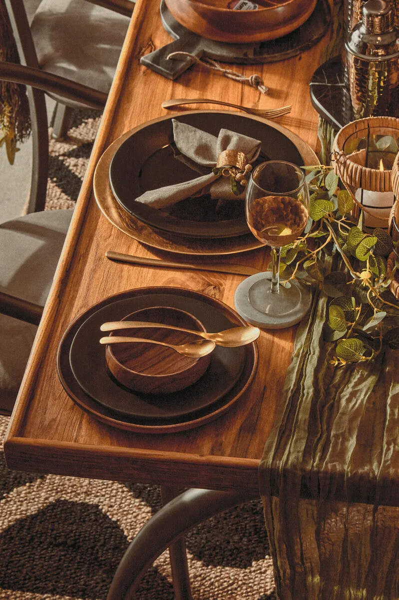 Natural Elm Wood Top Dining Table With Metal Frame, New Foundry