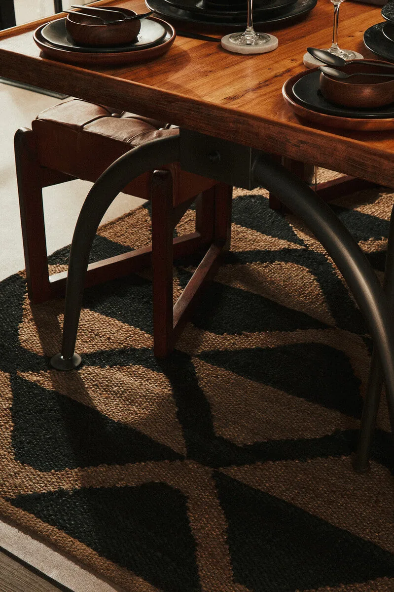 Natural Elm Wood Top Dining Table With Metal Frame, New Foundry