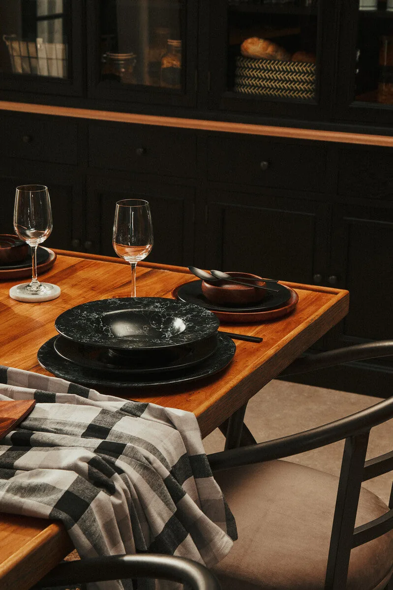 Natural Elm Wood Top Dining Table With Metal Frame, New Foundry
