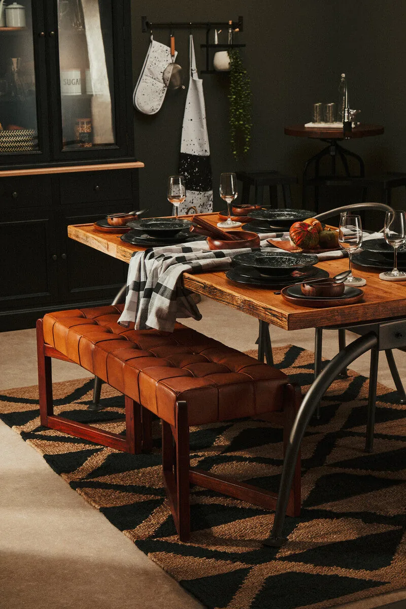 Natural Elm Wood Top Dining Table With Metal Frame, New Foundry