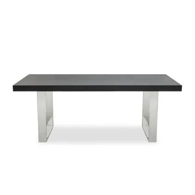 Black Elm Wood Rectangular Dining Table With Stainless Steel U Shaped Legs, Ulmus