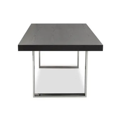 Black Elm Wood Rectangular Dining Table With Stainless Steel U Shaped Legs, Ulmus