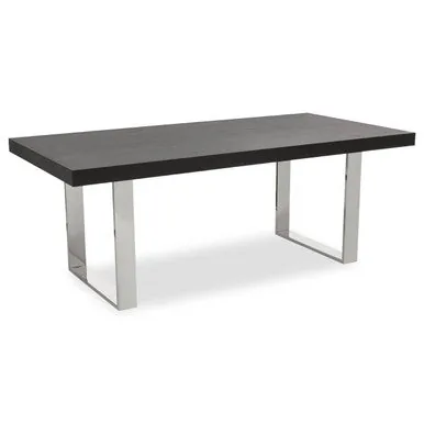 Black Elm Wood Rectangular Dining Table With Stainless Steel U Shaped Legs, Ulmus