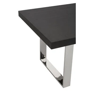 Black Elm Wood Rectangular Dining Table With Stainless Steel U Shaped Legs, Ulmus