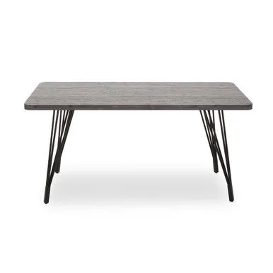 Dark Grey Veneer Wooden Dining Table With Black Slender Legs, Anube