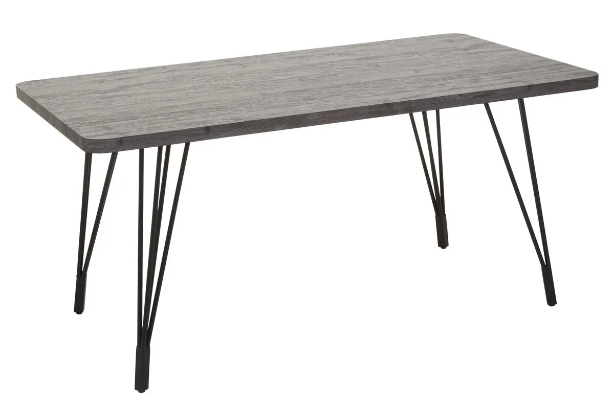 Dark Grey Veneer Wooden Dining Table With Black Slender Legs, Anube