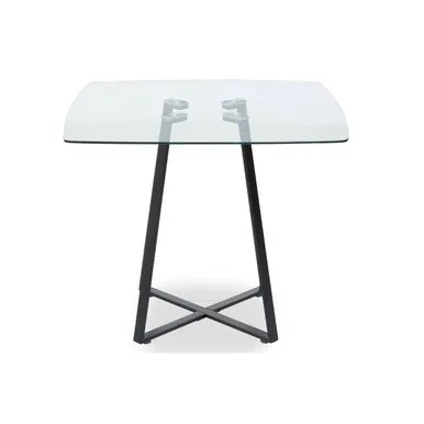 Clear Glass Top & Matte Black Square Steel Dining Table, Metropolitan