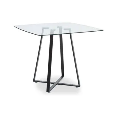 Clear Glass Top & Matte Black Square Steel Dining Table, Metropolitan