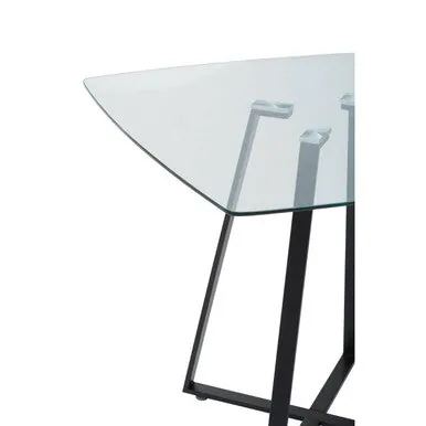 Clear Glass Top & Matte Black Square Steel Dining Table, Metropolitan