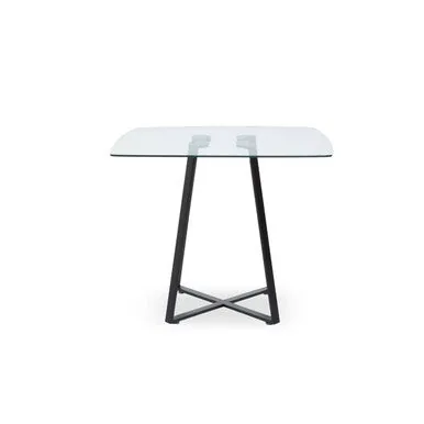 Clear Glass Top & Matte Black Square Steel Dining Table, Metropolitan