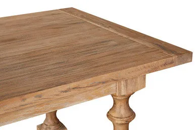 Brown American Oak Wood Whitewash Top Black Dining Table With Carved Legs, Lyon