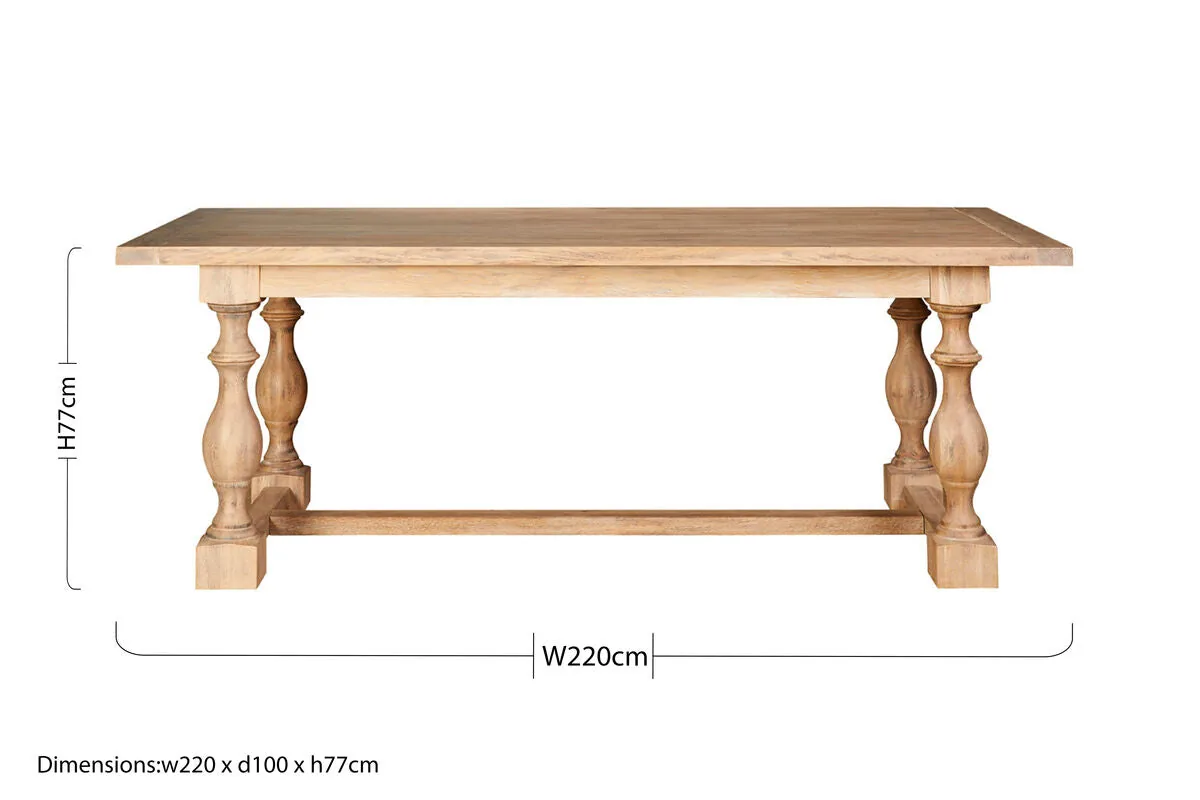 Brown American Oak Wood Whitewash Top Black Dining Table With Carved Legs, Lyon