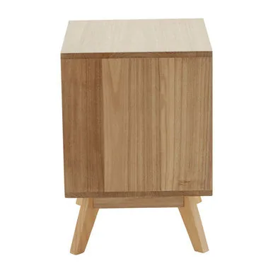 Grey & White Two-Drawer Bedside Table With Natural Wood Frame, Watson