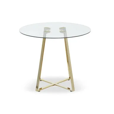 Clear Glass Top & Gold Round Steel Dining Table, Metropolitan