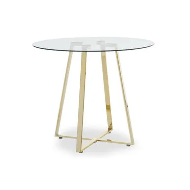 Clear Glass Top & Gold Round Steel Dining Table, Metropolitan