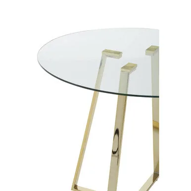 Clear Glass Top & Gold Round Steel Dining Table, Metropolitan