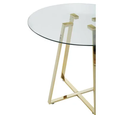 Clear Glass Top & Gold Round Steel Dining Table, Metropolitan