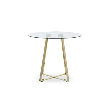 Clear Glass Top & Gold Round Steel Dining Table, Metropolitan