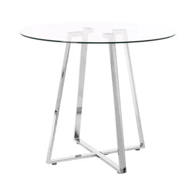 Silver Round Glass Top & Steel Frame Dining Table, Metropolitan