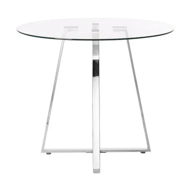 Silver Round Glass Top & Steel Frame Dining Table, Metropolitan