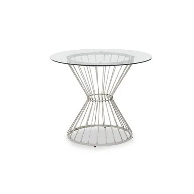 Hourglass Dining Table With Clear Glass Top & Silver Base, Anzio
