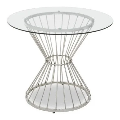 Hourglass Dining Table With Clear Glass Top & Silver Base, Anzio
