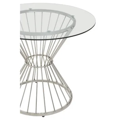 Hourglass Dining Table With Clear Glass Top & Silver Base, Anzio