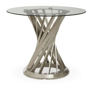 Clear Glass Top & Silver Hourglass Base Dining Table, Anzio