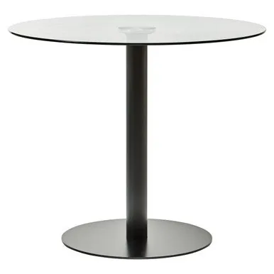 Matt Black Steel & Glass Top Round Dining Table, Metropolitan