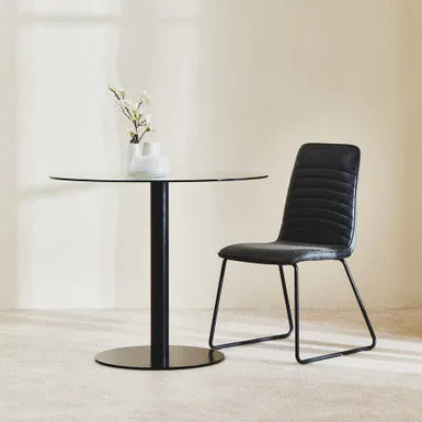 Matt Black Steel & Glass Top Round Dining Table, Metropolitan
