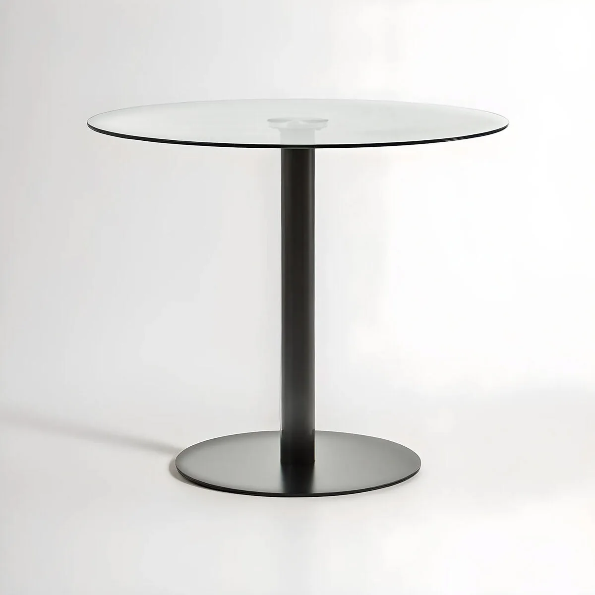 Matt Black Steel & Glass Top Round Dining Table, Metropolitan