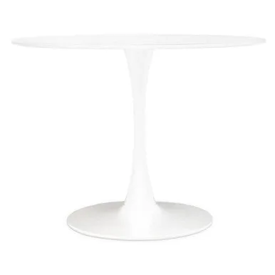 White Small Round Dining Table With Sleek Column Pedestal Base, Laila
