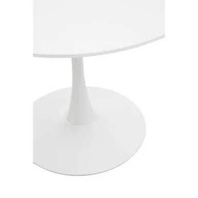 White Small Round Dining Table With Sleek Column Pedestal Base, Laila