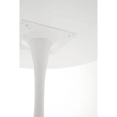 White Small Round Dining Table With Sleek Column Pedestal Base, Laila