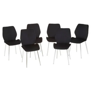 Black Tempered Glass Top & Silver Frame Dining Table With 6 Chairs Set, Wimslow