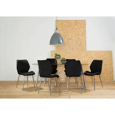 Black Tempered Glass Top & Silver Frame Dining Table With 6 Chairs Set, Wimslow