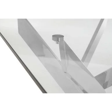 Rectangular Tempered Glass Top Dining Table With Intersecting Silver Chrome Base, Allure