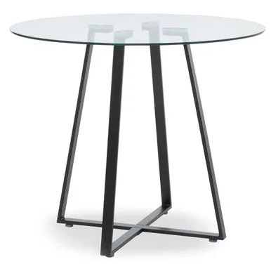 Clear Glass Top Matte Black Lattice Steel Dining Table, Metropolitan