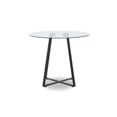 Clear Glass Top Matte Black Lattice Steel Dining Table, Metropolitan