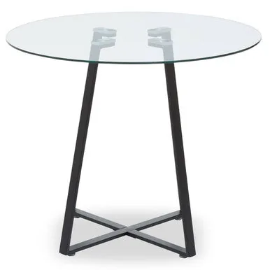 Clear Glass Top Matte Black Lattice Steel Dining Table, Metropolitan