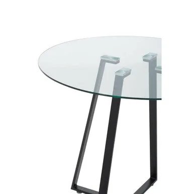 Clear Glass Top Matte Black Lattice Steel Dining Table, Metropolitan