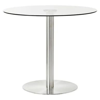 Clear Glass Round Dining Table With Silver Metal Base, Metropolitan