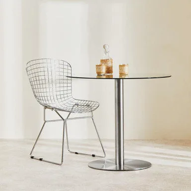 Clear Glass Round Dining Table With Silver Metal Base, Metropolitan
