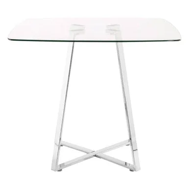 Clear Glass Square Dining Table With Silver Metal Base, Metropolitan
