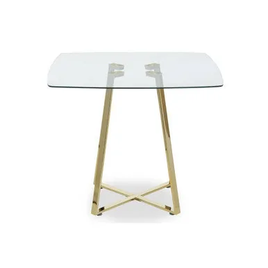 Clear Glass Top & Gold Square Steel Dining Table, Metropolitan