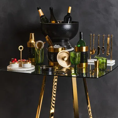 Clear Glass Top & Gold Square Steel Dining Table, Metropolitan