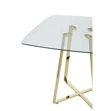 Clear Glass Top & Gold Square Steel Dining Table, Metropolitan